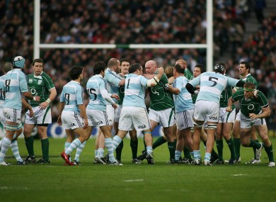 Players scuffle during the clash at Croke Park in November, 2008.