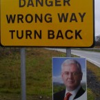 TheJournal.ie reader @Gina_inTipp spotted this unfortunate juxtaposition of an Eamon Gilmore poster and a rural road sign...