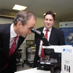Is Micheal Martin trying to locate the future of the Fianna Fail party at medical lab testing service Claymon biomnis? The company's MD, John O'Sullivan, looks on in Sandyford, Dublin.