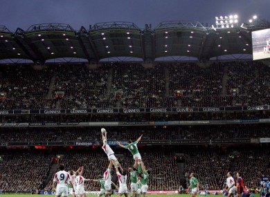 A line-out during the historic Ireland-England game at Croke Park in 2007.