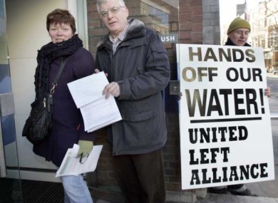 People Before Profit's Joan Collins and the Socialist Party's Joe Higgins protesting in February against the planned introduction of water charges