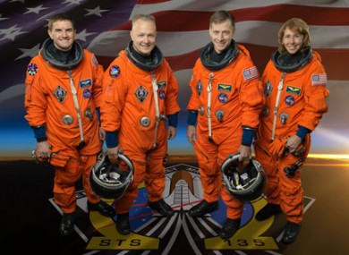 The final crew of the shuttle Atlantis: (left to right) Rex Walheim, Doug Hurley, Chris Ferguson, Sandra Magnus