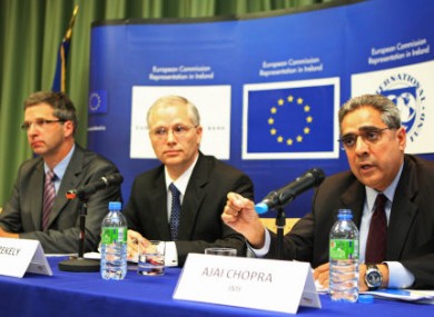 (Left - right) Klaus Masuch from the ECB, Istvan Szekely from the EU Commission and Ajai Chopra from the IMF.