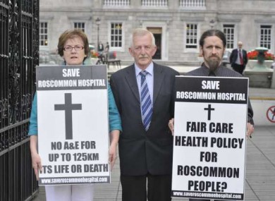 Roscommon Hospital protest against Government plans to close Roscommon Hospital outside the Irish Dail. Pictured are (LtoR) Councillor Valerie Byrne, John McDermott TD and Luke Ming Flanagan.