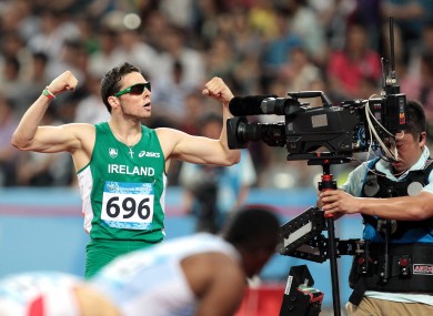 Ireland's Brian Gregan (DCU) celebrates after winning his semi-final in the Men's 400m at the World University Games in Shenzhen, China. He finished in a time of 46.00.