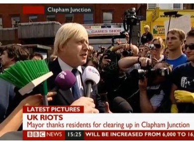 Boris Johnson speaking to crowds gathered at Clapham Junction