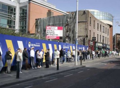 A queue for the social welfare office on Bishop Square in Dublin in June