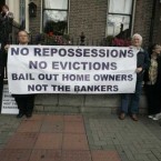 Pictured here are David Hall of New Beginning, Patrick March from Drimnagh, who was evicted from his home last February, and Patrick Grant from Portlaoise, who is under threat of eviction.