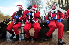 Divers at Vobster Quay, Somerset, taking part in the annual charity Santa dive to raise money for the RNLI's SOS Day next month.