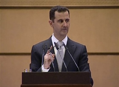 President Bashar Assad delivering his address in Damascus today.