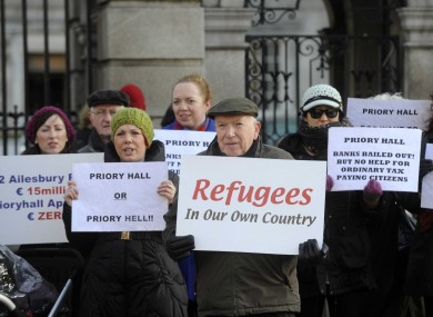 Some residents of Priory Hall protesting outside the Dáil in December.