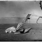A crumpled glider photographed in October 1900 at the appropriately-named Hill of the Wreck in Kitty Hawk, North Carolina. (Library of Congress, Prints & Photographs Division)