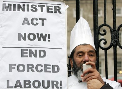 Chef Muhammad Younis protesting against forced labour outside the Dail in Dublin in December.