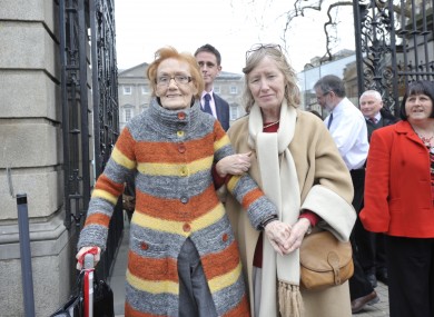 Marin O'Moore, symphysiotomy survivors with her daughter as they leaving the Dail