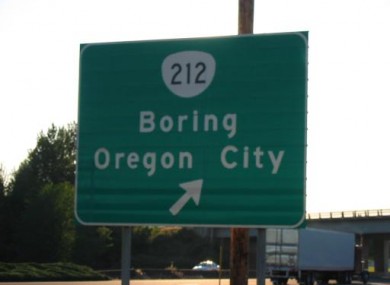 A road sign for Boring in the northwestern US state of Oregon