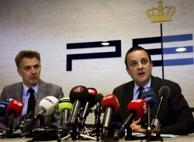 Danish Intelligence Service head Jakob Scharf, right, and his Swedish colleague Lars Danielsson at a p