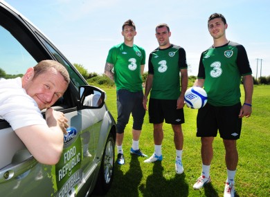 PJ Gallagher with members of the Irish squad in Dublin yesterday.