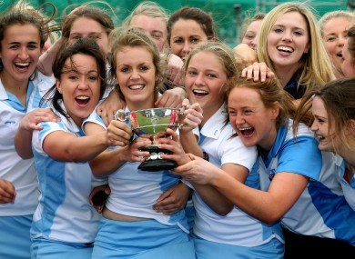 The UCD team celebrate victory over Loreto in the Electric Ireland Women's Irish Senior Cup Final at Belfield this weekend.