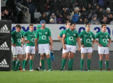 Dejected: Brian O'Driscoll, Ronan O'Gara, Kevin McLaughlin, Ronan Loughney Sean Cronin and Eoin Reddan