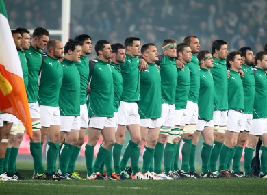 Ireland line-up for the anthems at Eden Park.