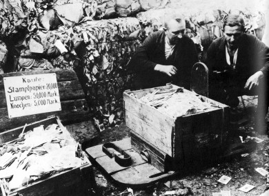 At the height of German hyper-inflation in 1923, paper currency was packed into boxes and sold as waste paper.