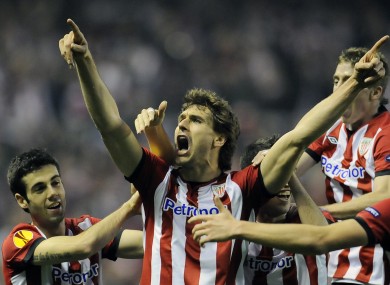 Fernando Llorente celebrates his Europa League goal against Manchester United last season.
