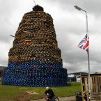 The massive bonfire on the Shankill Estate (AP Photo/Peter Morrison)