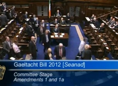 Opposition TDs abandon the Dáil in protest at the government's handling of the Gaeltacht Bill.