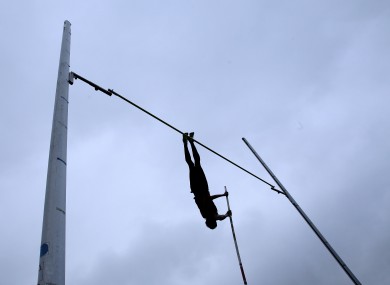 A pole-vaulter during Cork City Sports, yesterday.
