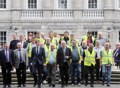 Lagan Brick workers were hosted by Sinn Féin's Caoimhghin O Caolain outside Leinster House today
