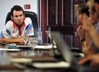 Mark Cavendish is interviewed by journalists in London yesterday.