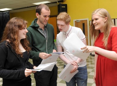 Cathy Dunne, Eoin Gleeson, Robert Downes and Lucy Murray compare their Leaving Cert results at Stratford College in Rathgar.