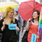 Jade Mulhall (left) and Joanne Chee, both from Dublin, take part in the 'March for Marriage'.