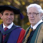 With former Taoiseach Garret FitzGerald receiving their Honorary Degrees from UCD as part of the UCD 150th Anniversary in 2004. 