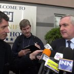 Taoiseach and Fianna Fail leader Bertie Ahern talking to Bird, Mark Costigan and the media in Dublin about Fianna Fail Deputies GV Wright and Michael Collins in 2003. 