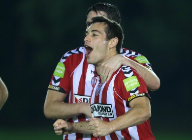 David McDaid celebrates Derry's winner.
