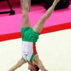 Ireland's Kieran Behan competes in the floor exercise at the 2012 London Olympics Artistic Gymnastics quailfication in the North Greenwich Arena.

Photo-William Cherry/Presseye

