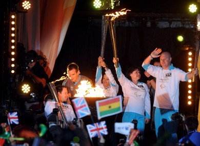 he Cauldron is lit in Stoke Mandeville as the four flames unite.