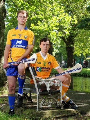 Clare player Patrick O'Connor and Conor McCann, Antrim captain and Bord Gáis Energy Ambassador.