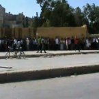 Aleppo residents are queuing outside a bakery in order to buy bread, Syria, August 2012.
There is currently a shortage of bread in Aleppo, leading to long queues outside bakeries day and night.
