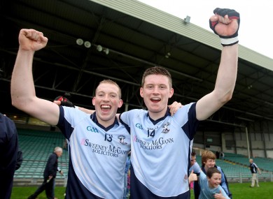 Shane Dowling and Kevin Downes of Na Piarsaigh, pictured after last year's county final, were triumphant with their club in today's quarter-final.