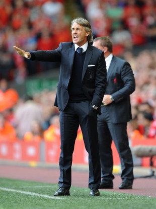 Manchester City's manager Roberto Mancini on the touchline during yesterday's game.