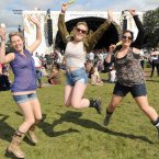 Claire Marry, Keighley Kierns and Leah Murphy from Drogheda get into the spirit Photo: Laura Hutton/Photocall Ireland