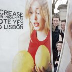 Young Fine Gael, with these posters, wanted to excite the young electorate to come out and vote on the Lisbon Treaty. (Photo: Mark Stedman/Photocall Ireland; Date: 10 April 2008)