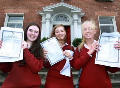 Caoimhe Daly, Niamh McAdams and Anna Woods from Loreto College in Dublin celebrate receiving their Junior Cert results on Wednesday.