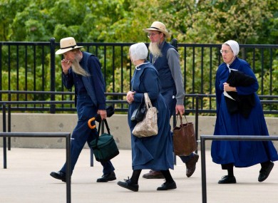 Members of the Amish community entering the courthouse in Cleveland