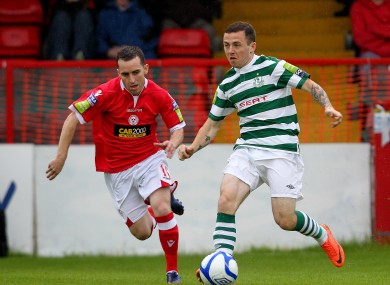 Shelbourne's Barry Clancy and Gary McCabe of Shamrock Rovers.