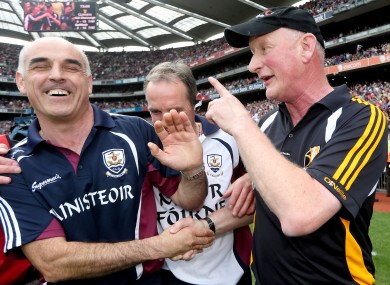 Kilkenny's manager Brian Cody and manager Anthony Cunningham of Galway after the drawn game.