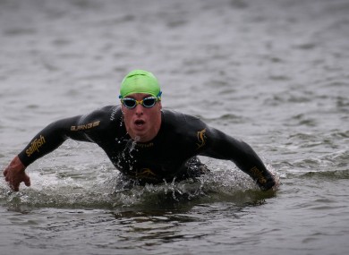 Kevin Thornton exits the water in the Pulse triathlon.