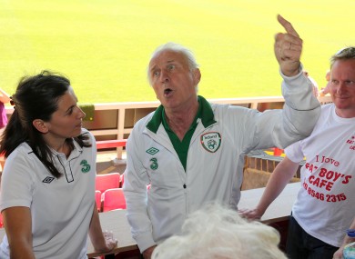 Manager Giovanni Trapattoni addresses the medial in London yesterday.